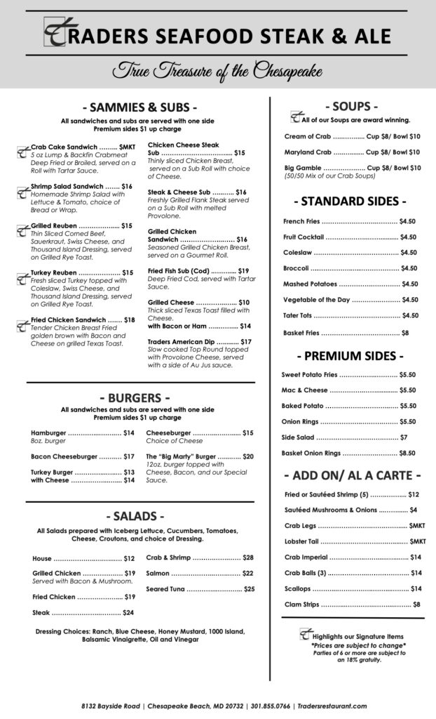 current dinner menu back template
