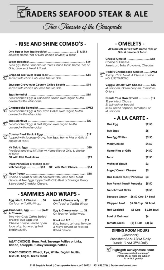 Traders Lounge Invermere Menu Menu - Traders Seafood Steak and Ale